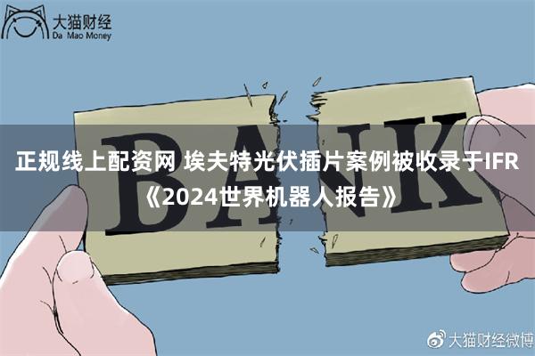 正规线上配资网 埃夫特光伏插片案例被收录于IFR《2024世界机器人报告》